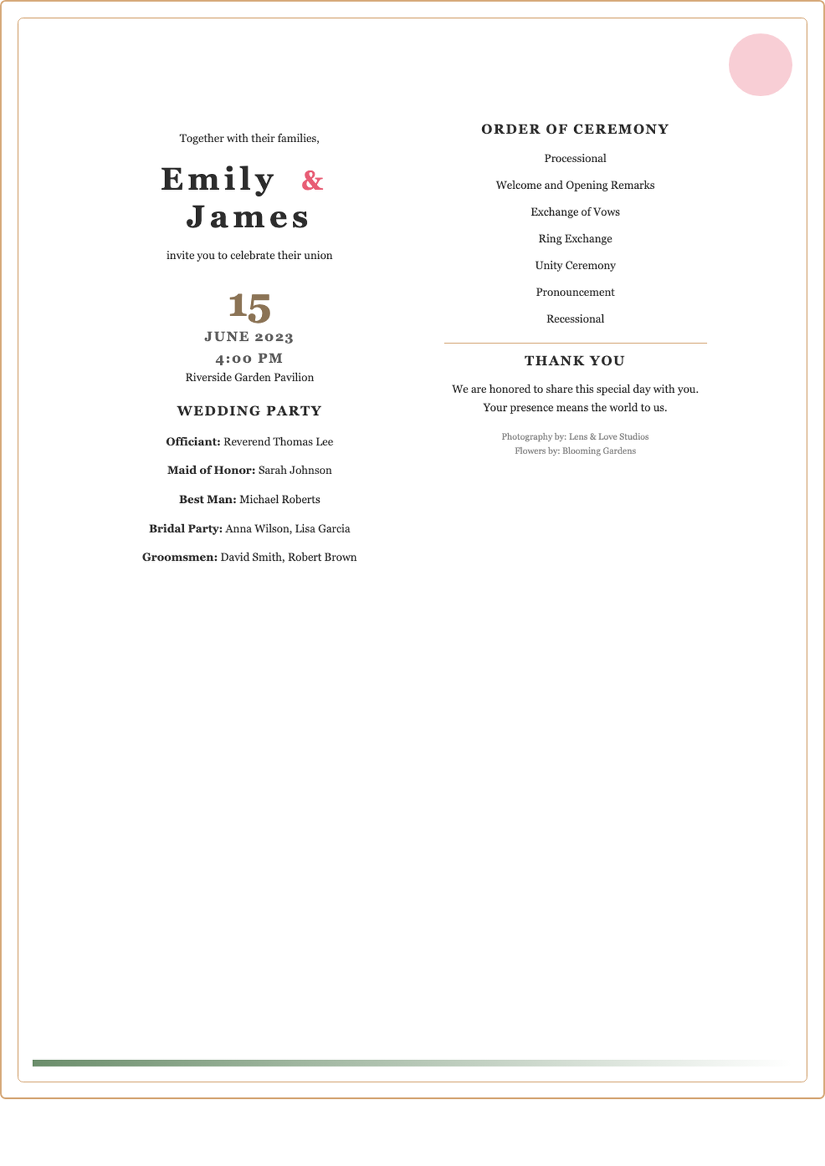 Elegant floral wedding program with gold accents and dual panel layout_variant_3